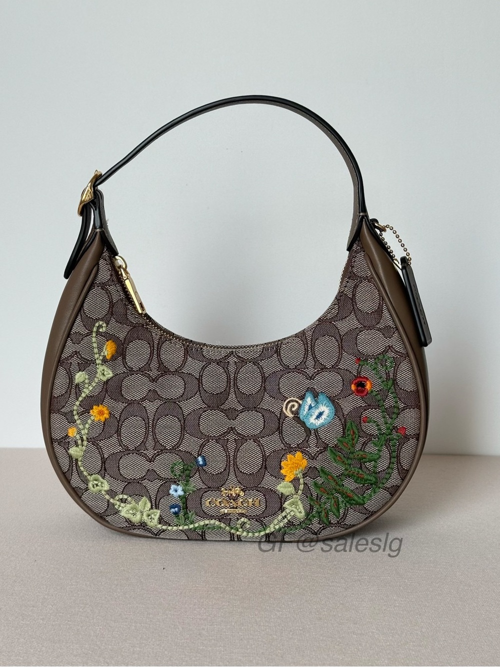 NWT Coach Emily Shoulder&Crossbody Bag Jacquard With Floral Embroidery Gold/Oak